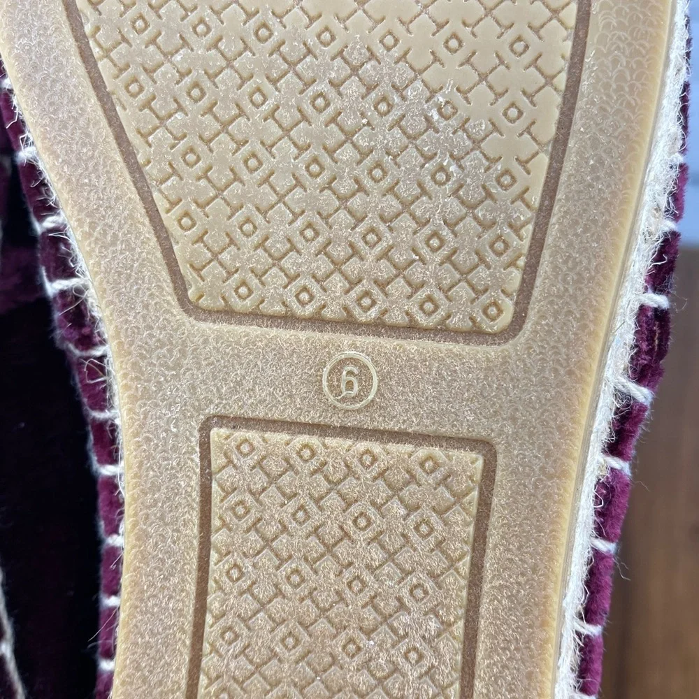 Tory Burch Chain Logo Velvet Espadrilles Bordeaux Purple Flats Women’s Size 6